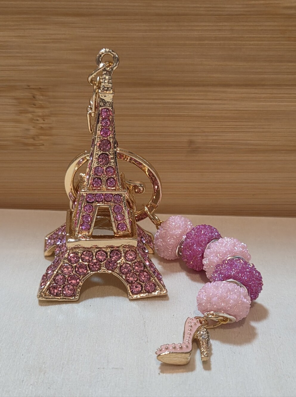 🗼 Sparkly Pink Rhinestone Eiffel Tower Keychain / Purse Charm - Picture 7 of 16